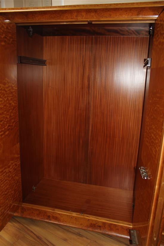 A large 20th century French burr walnut four door wardrobe, W.8ft 8in.